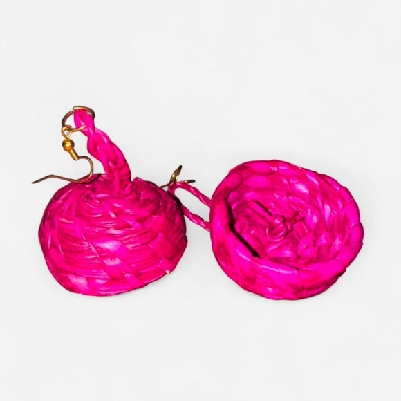 Pink Woven Earrings - Picture 2 of 3